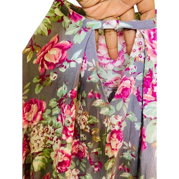 Umgee USA Pink Purple Floral Trapeze Mini Dress 3/4 Sleeve Relaxed Hippie XL - Picture 7 of 8